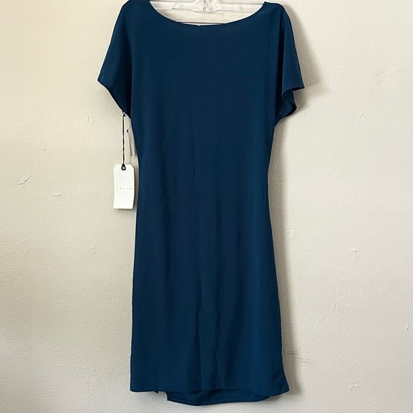 NWT Leith Blue Poisedon Dress Ruched Size Medium - Picture 4 of 6